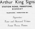 Advert for Arthur King Signs Station Rd Parkstone.