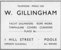 Advert for W. Gillinham, Sailmaker.
