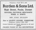 Advert for Burden & Sons Ltd. Ships Stores Specialists.